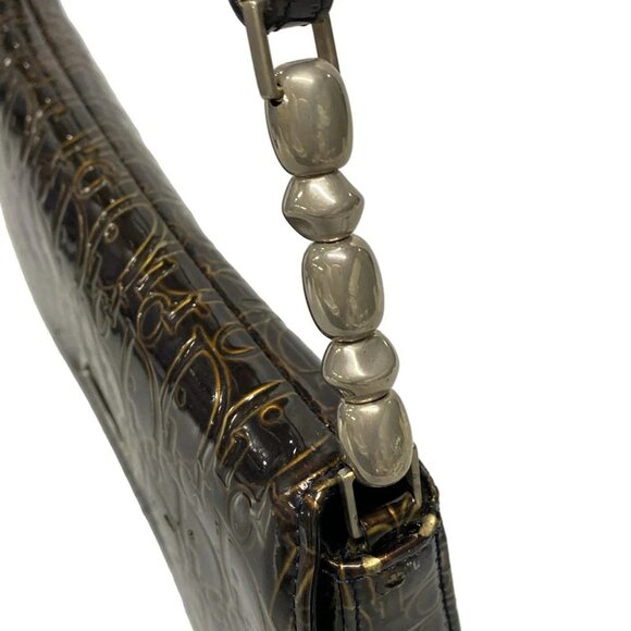 Auth DIOR/ChristianDior Maris Pearl,Trotter - Dark Brown Patent Leather Handbag - Picture 9 of 16